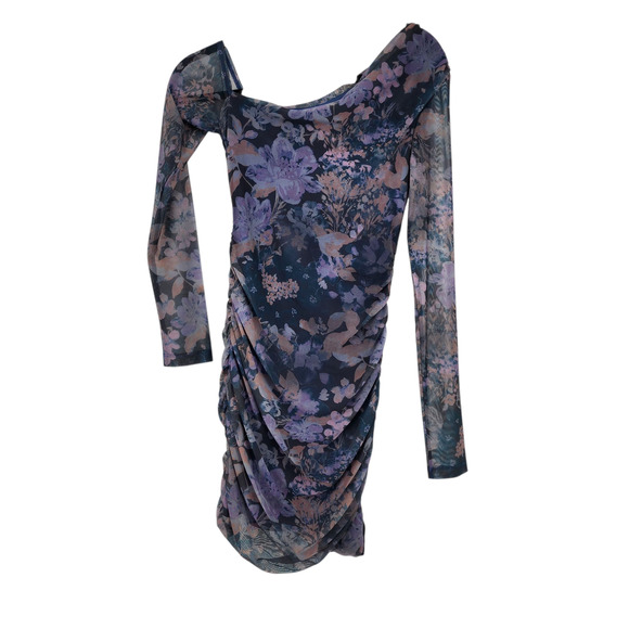 Free People Off Shoulder Blue Chloe Bodycon Mini Dress Size Medium - Picture 6 of 6